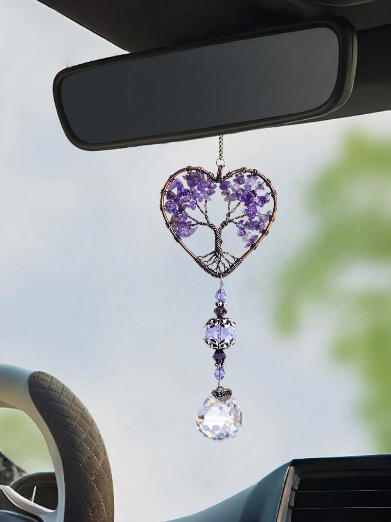 Car Accessories Evil Eye - Heart Amethyst Tree of Life Car